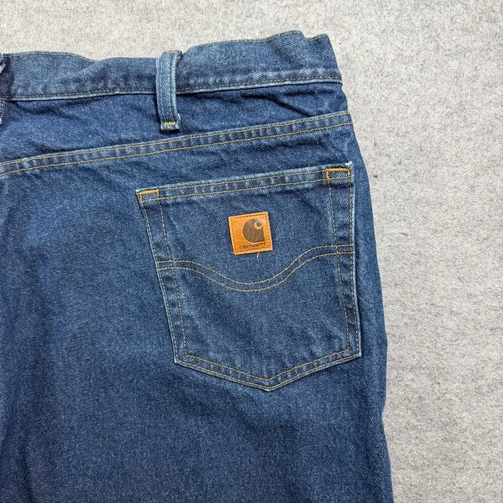 Carhartt Relaxed Fit Jeans Men 46x30 Dark Blue Denim Heavy Duty Workwear Durable